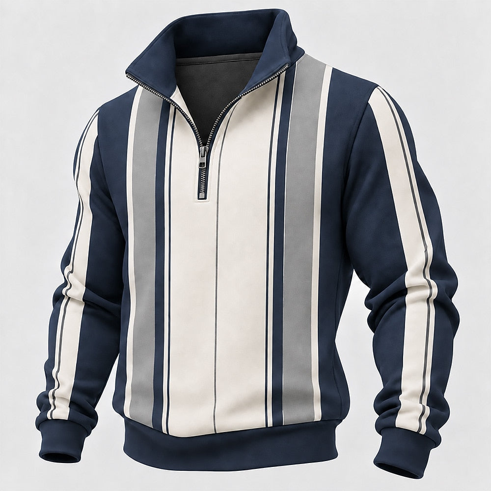 Stand Collar Geometric Zipped Sweatshirt