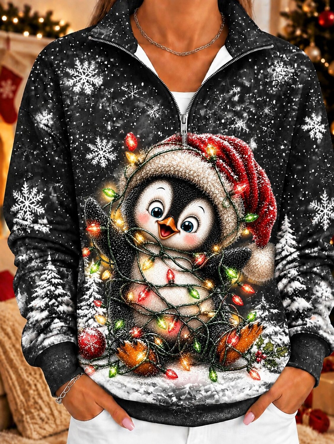 Women's Snowflake Half Zip Pullover Sweatshirt