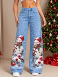 Women's Santa Tree Wide Leg Drawstring Jeans