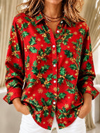 Women's Red Green Floral Patchwork Shirt