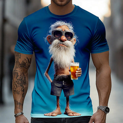Men's Cool Grandpa Caricature Graphic Tee