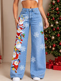 Women's Floral Print Summer Wide Leg Jeans