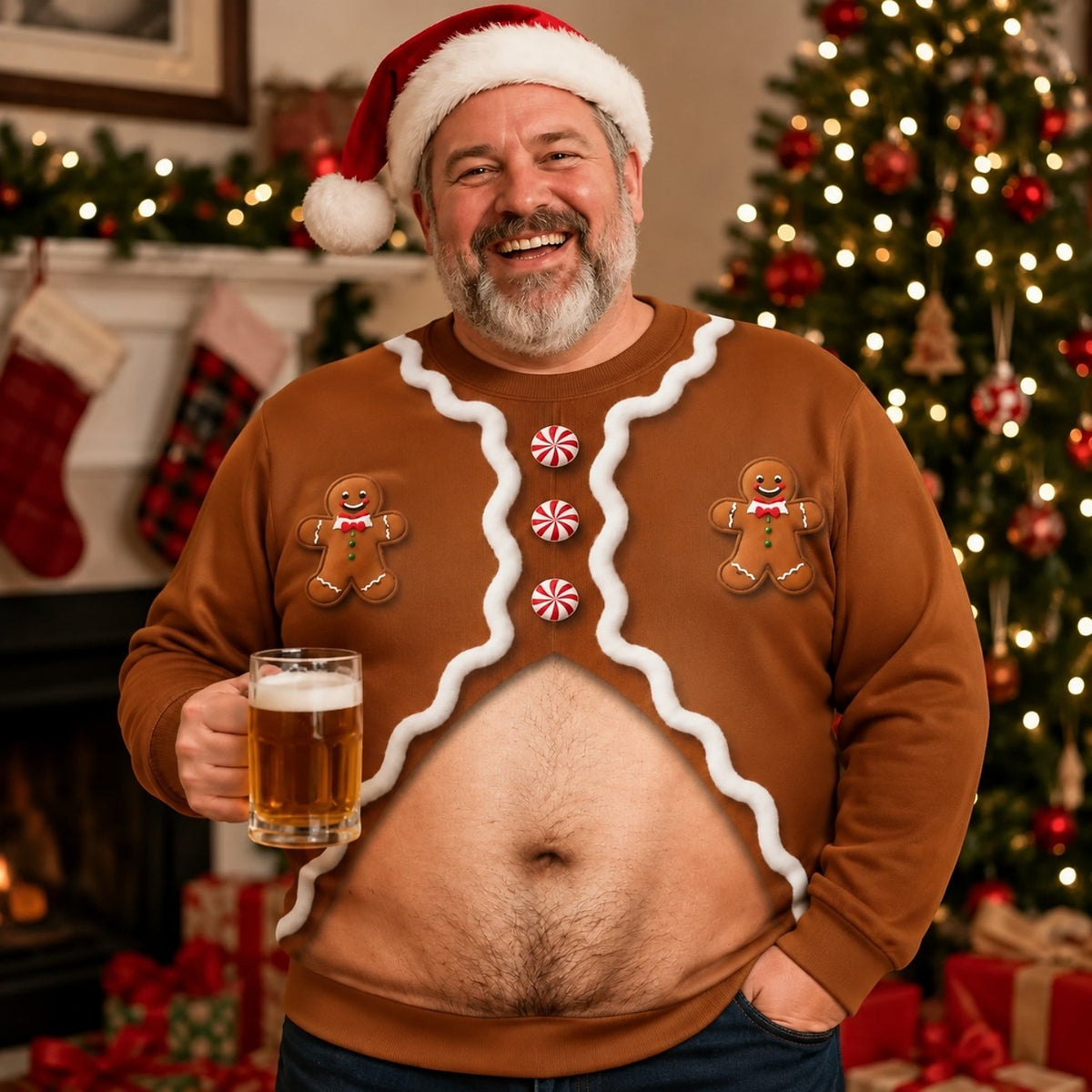 Christmas Gingerbread Fake Belly Crewneck Sweatshirt