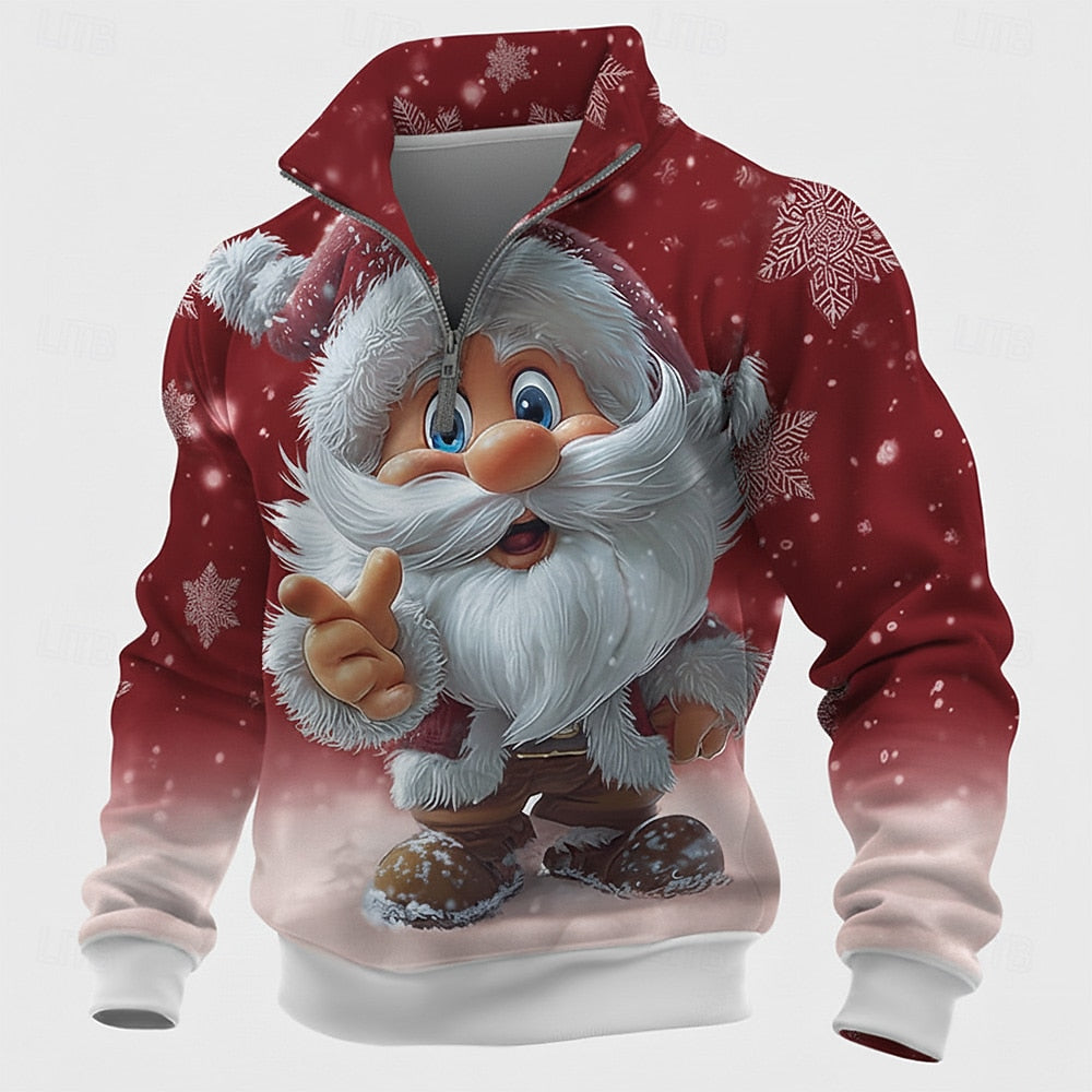 Santa Claus Christmas Zip Stand Sweatshirt