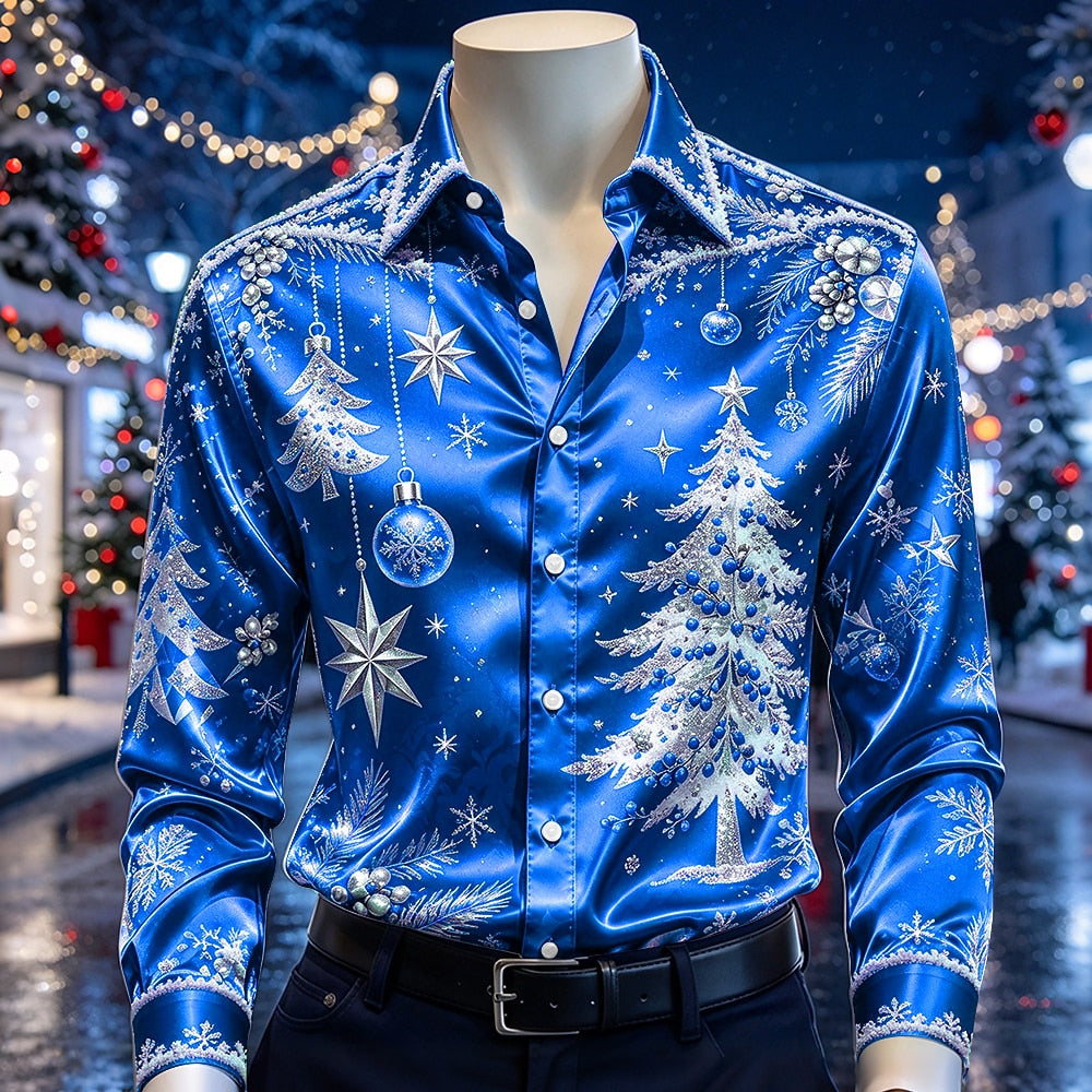 Men's Christmas Bauble Print Satin Shirt