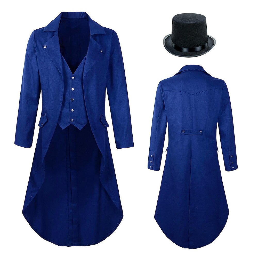 Men's Vintage Halloween Tuxedo Tailcoat Costume Coat & Hat Set