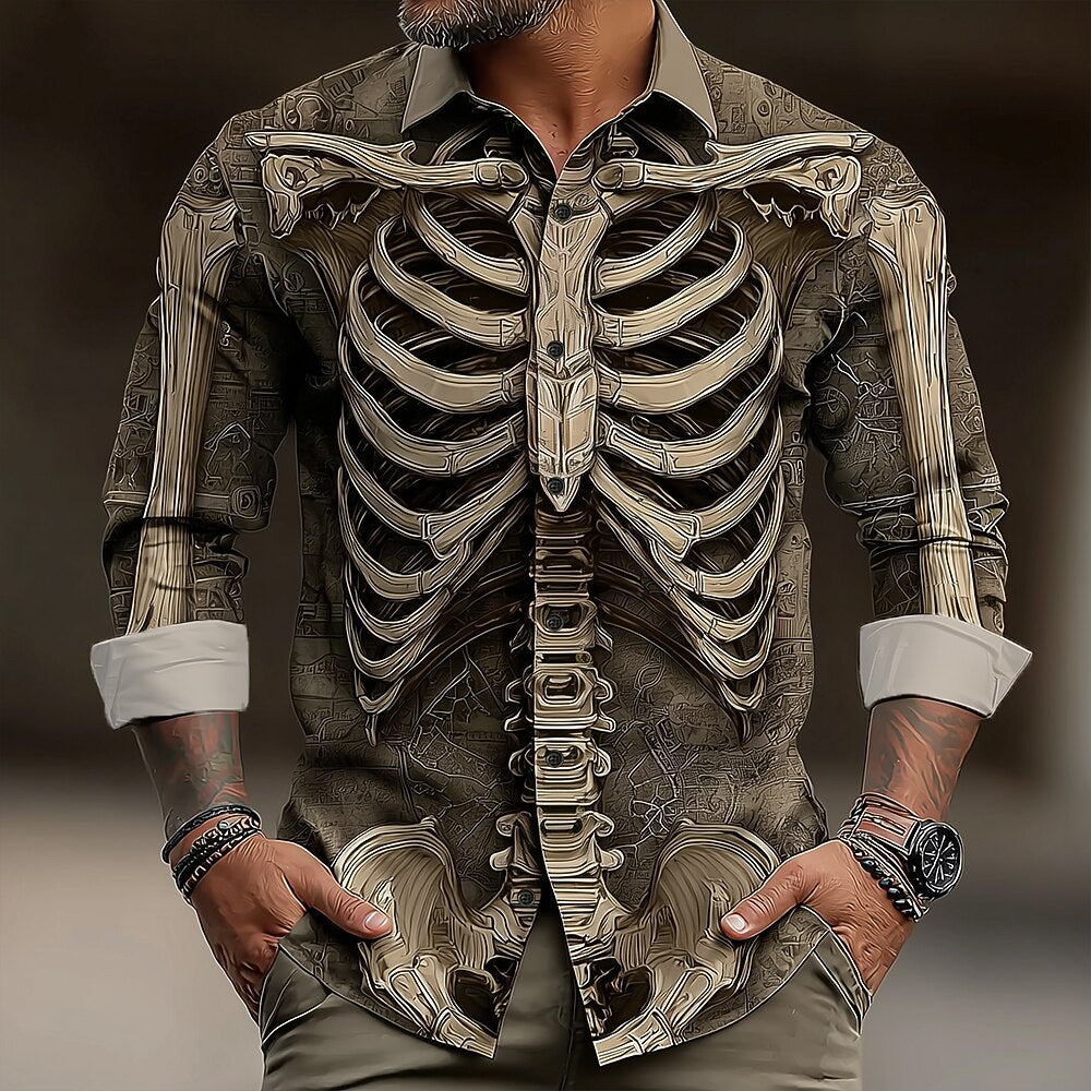 Men's Optical Skeleton Gothic Button Shirt