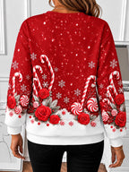 Women's Snowman Print Red Zip Up Sweatshirt