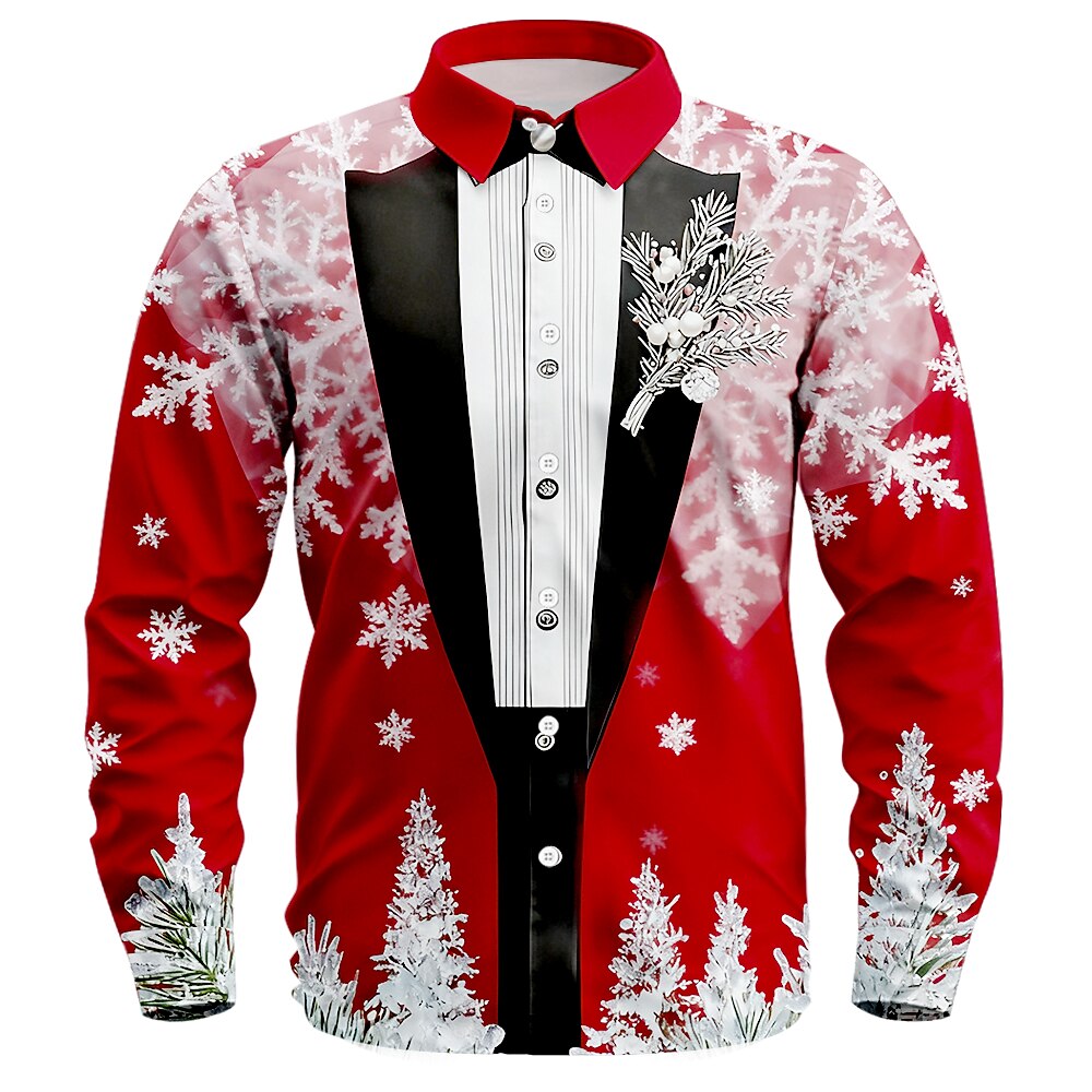 Christmas Fashion Tuxedo Costume Button Shirt