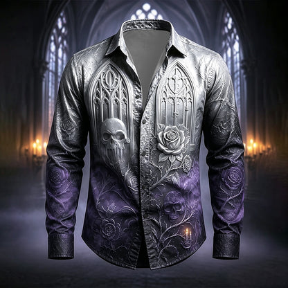 Men's Rose Skull Holiday Button Shirt