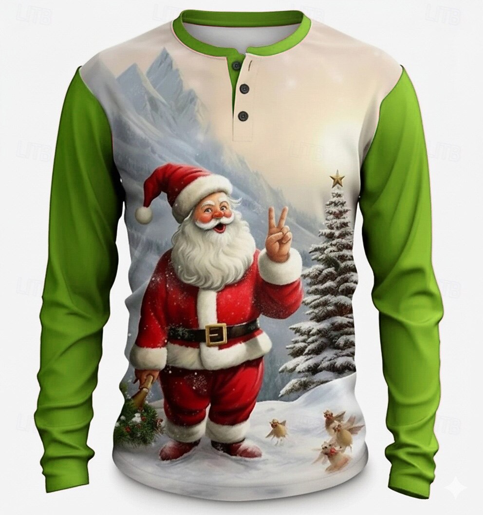Santa Claus Christmas Long Sleeve Henley