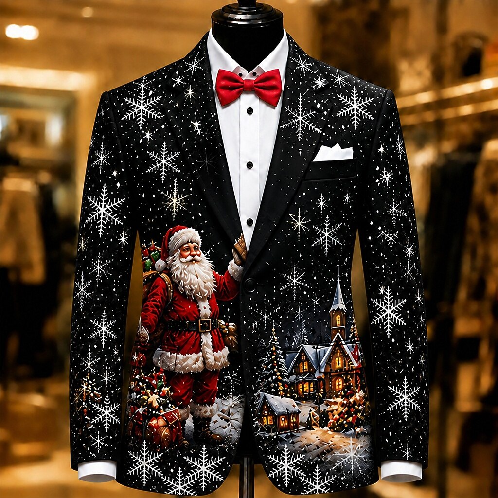 Men's Santa Claus Holiday Print Blazer
