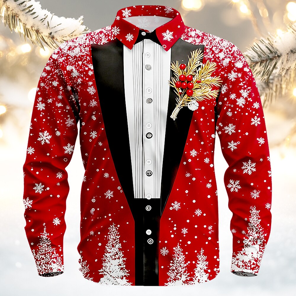 Christmas Faux Suit Tuxedo Button Shirt