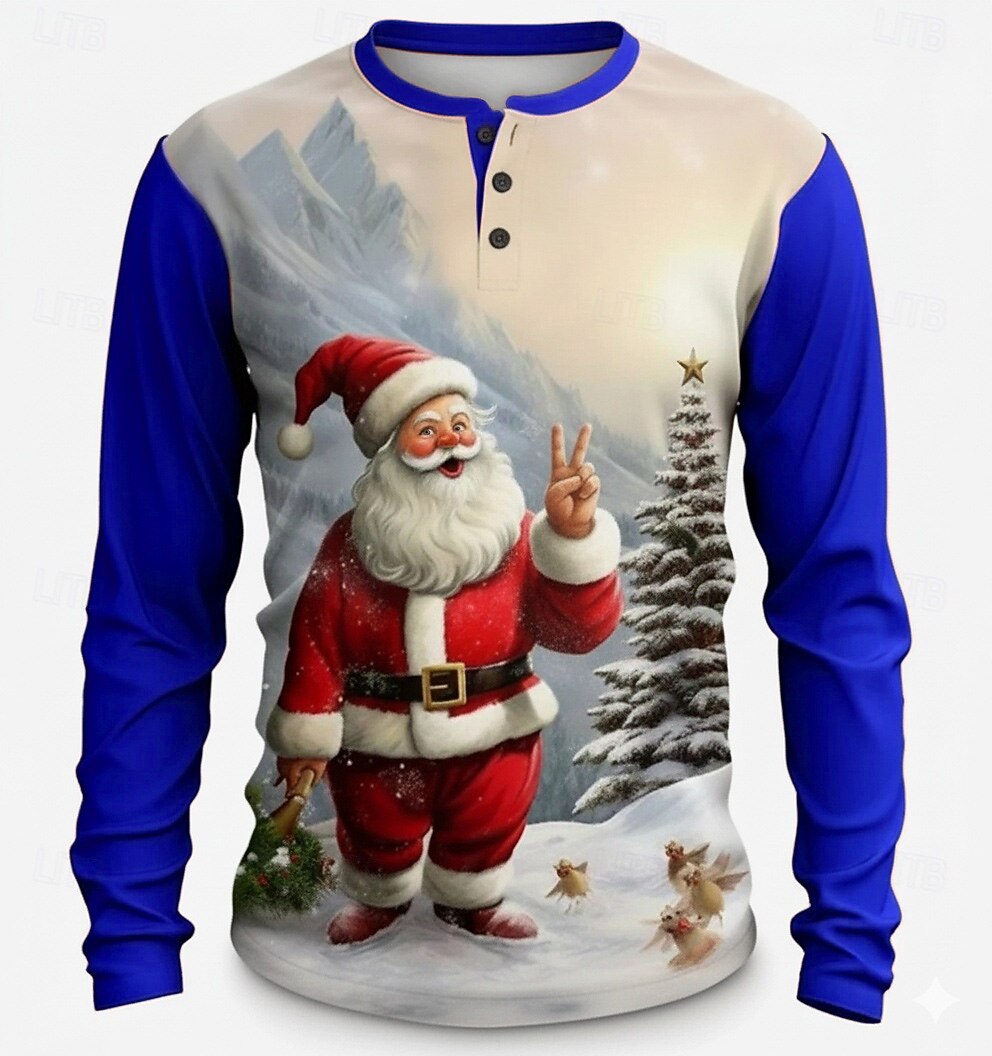 Santa Claus Christmas Long Sleeve Henley