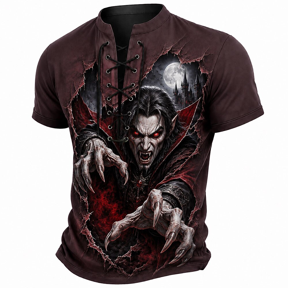Men's Werewolf Horror Laceup Henley Tee