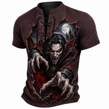 Men's Werewolf Horror Laceup Henley Tee