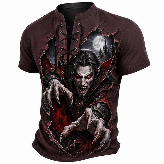 Men's Werewolf Horror Laceup Henley Tee