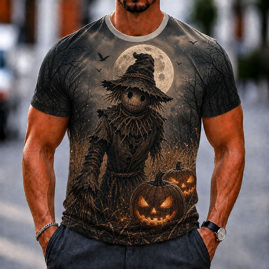 Men's Pumpkin Straw Graphic Casual Tee