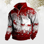 Christmas Elk Snowflake Zip Polo Shirt