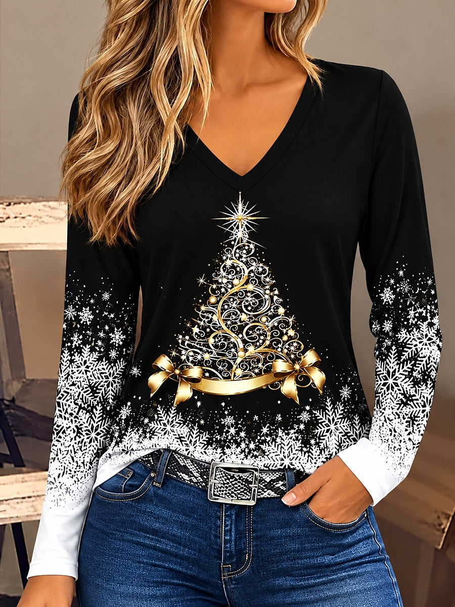 Christmas Tree V Neck Graphic Shirt