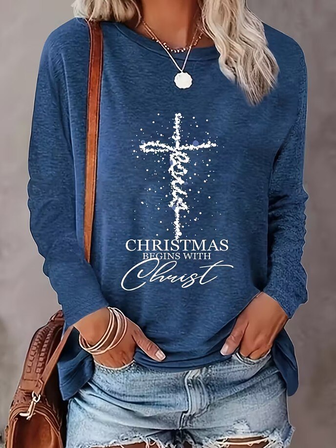 Women's Christmas Cross Letter Graphic Tee