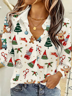 Women's Vintage Christmas Tree Button Shirt