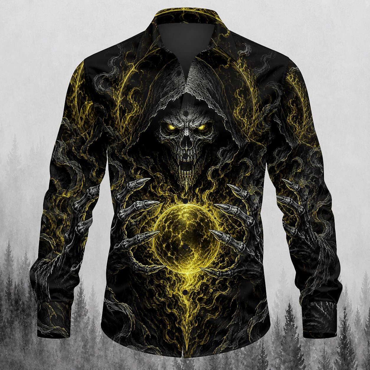 Men's Collared Grim Reaper Skull Shirt