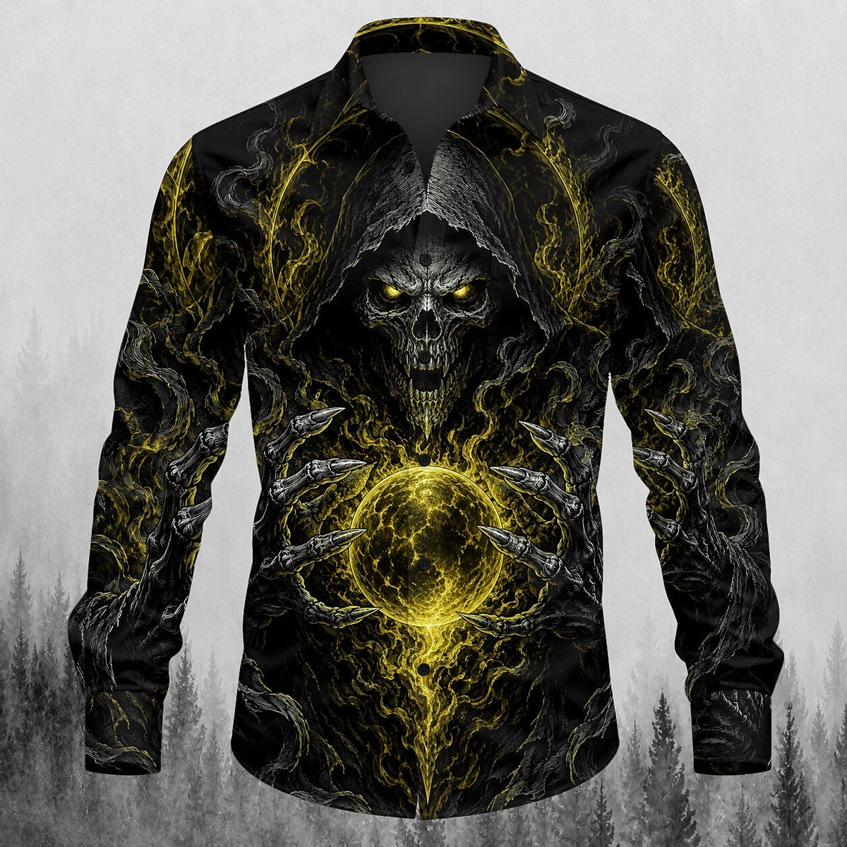 Men's Collared Grim Reaper Skull Shirt