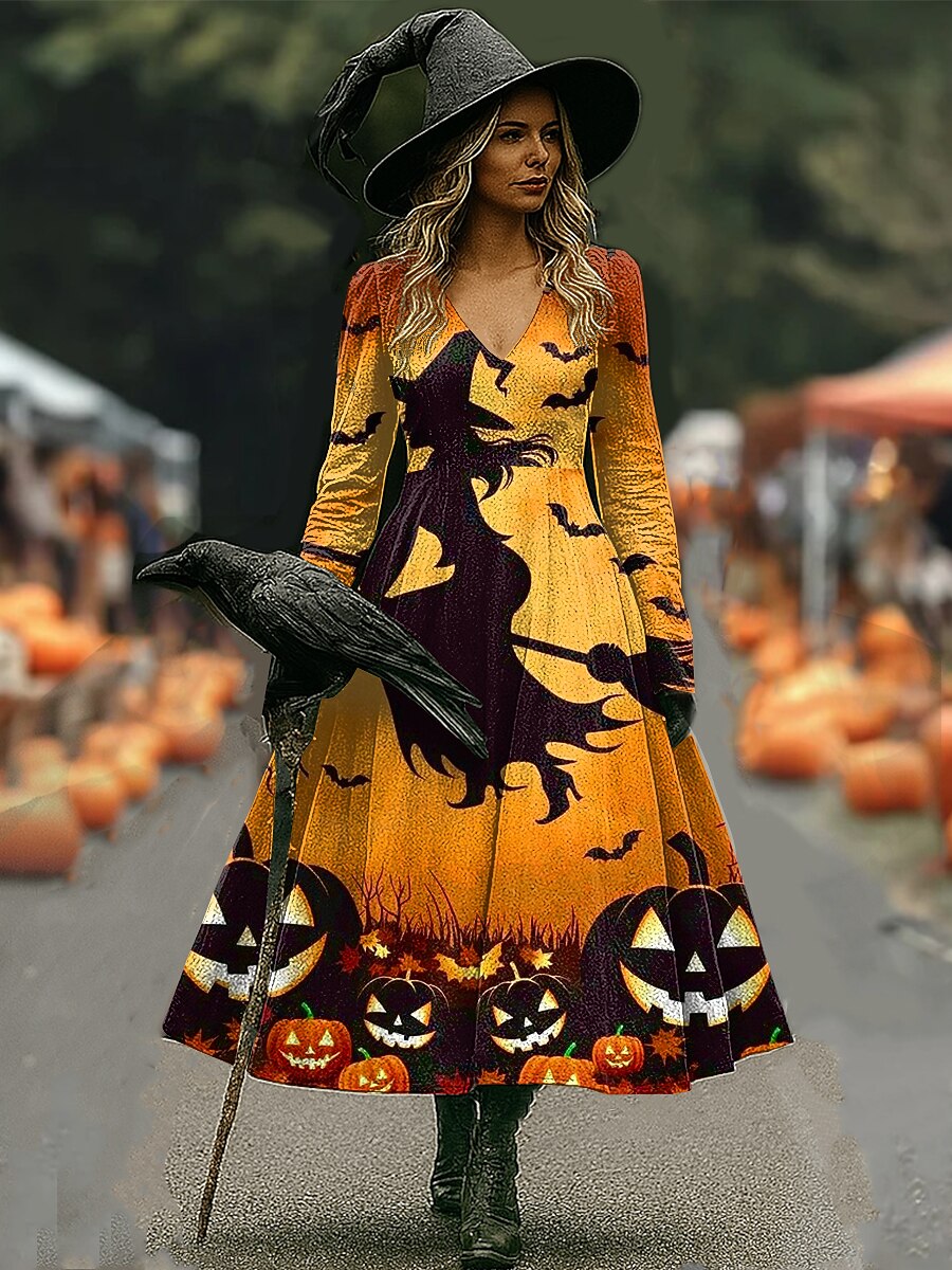 Women's Halloween Haunted Skull Maxi Dress