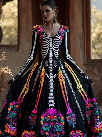 Women's Halloween Haunted Skull Maxi Dress