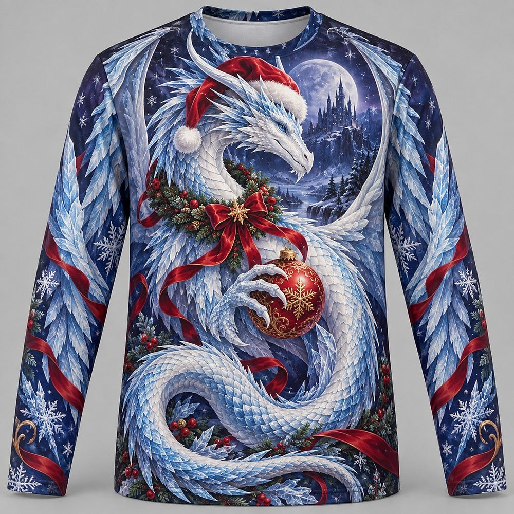 Men's Dragon Christmas Long Sleeve Graphic Tee