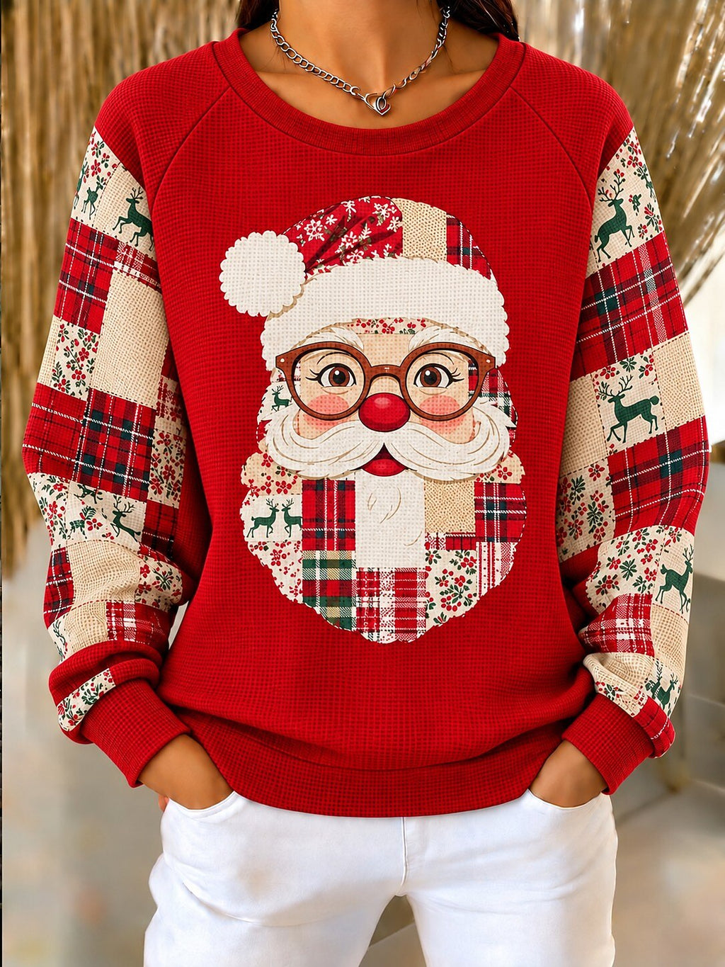 Women's Waffle Knit Christmas Sweatshirt