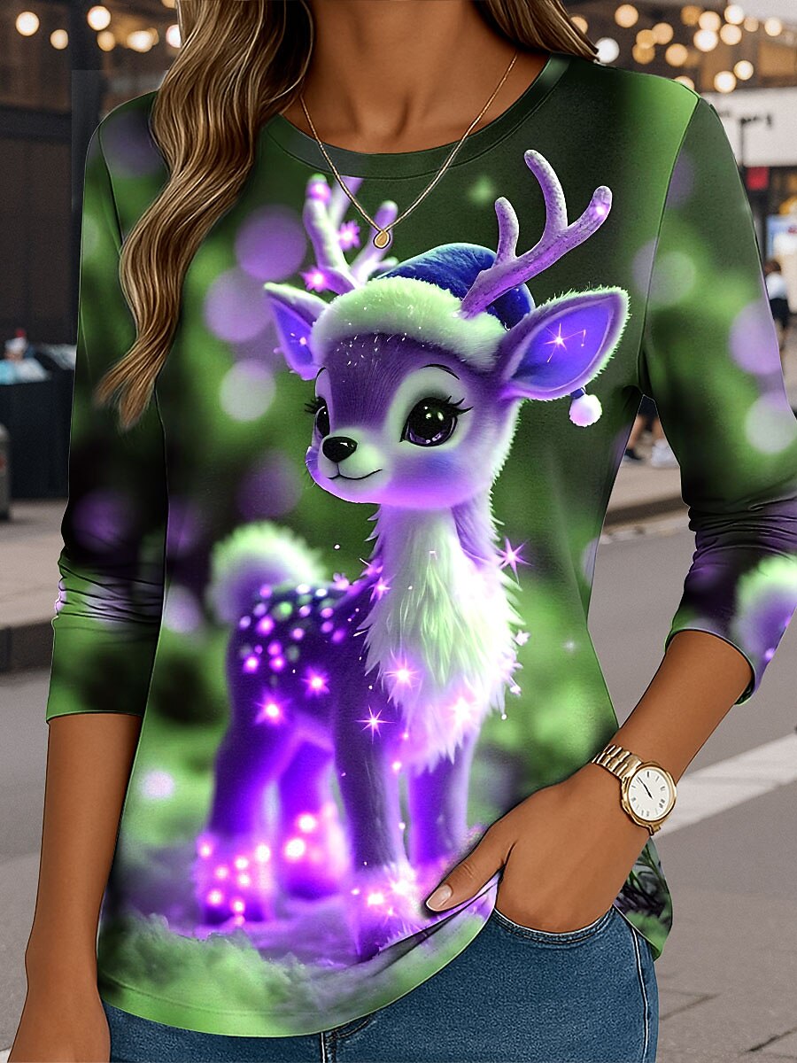Women's Reindeer Christmas Graphic Longsleeve Tee
