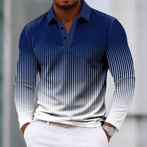 Classic Geometric Printed Long Sleeve Polo Shirt