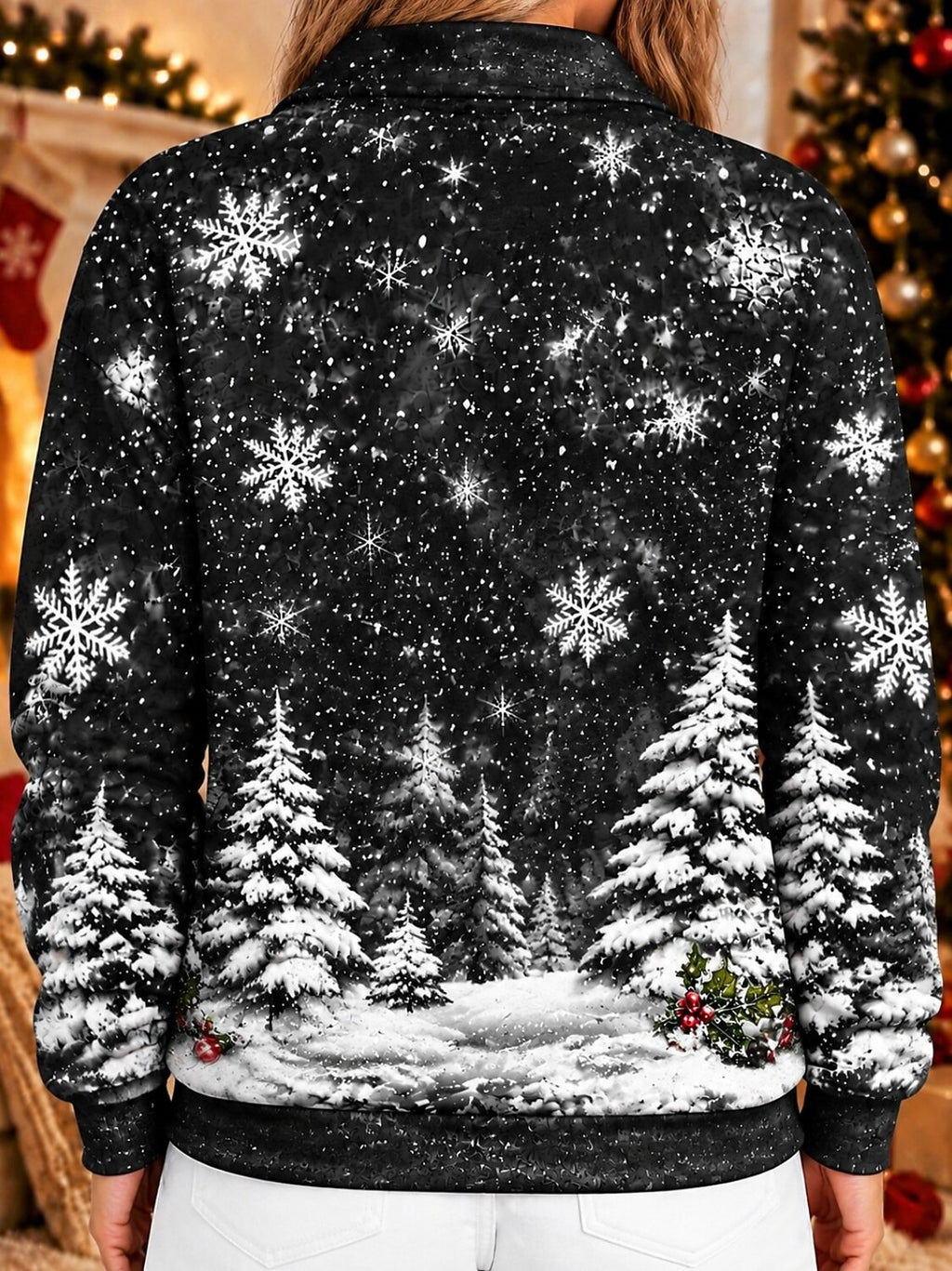 Women's Snowflake Half Zip Pullover Sweatshirt