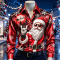 Men's Santa Claus Festive Print Satin Shirt