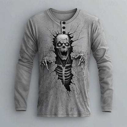 Men's Skull Graphic Casual Henley Shirt