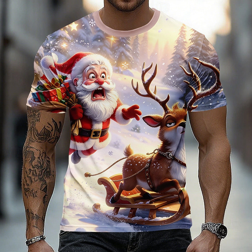 Men's Santa Christmas Animal Graphic Tee