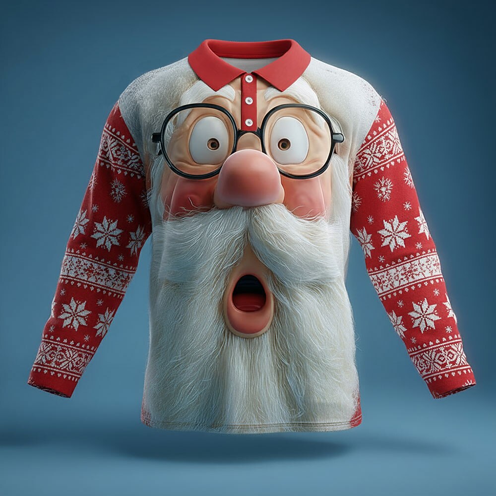 Santa Claus Christmas Long Sleeve Polo