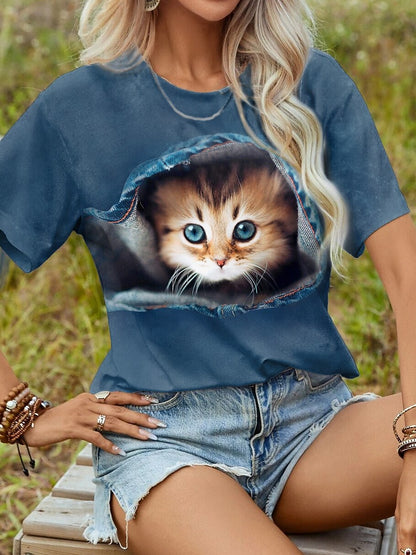 Women's Peekaboo Kitten Graphic Tee