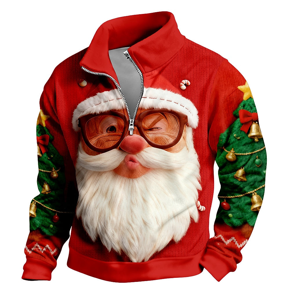 Santa Claus Christmas Cartoon Zip Sweatshirt