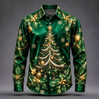 Men's Multicolor Christmas Tree Satin Shirt