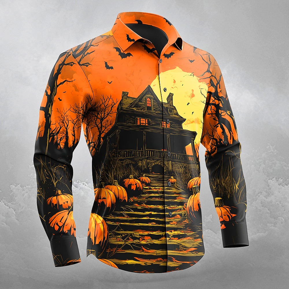 Men's Pumpkin Haunted Jackolantern Gothic Shirt