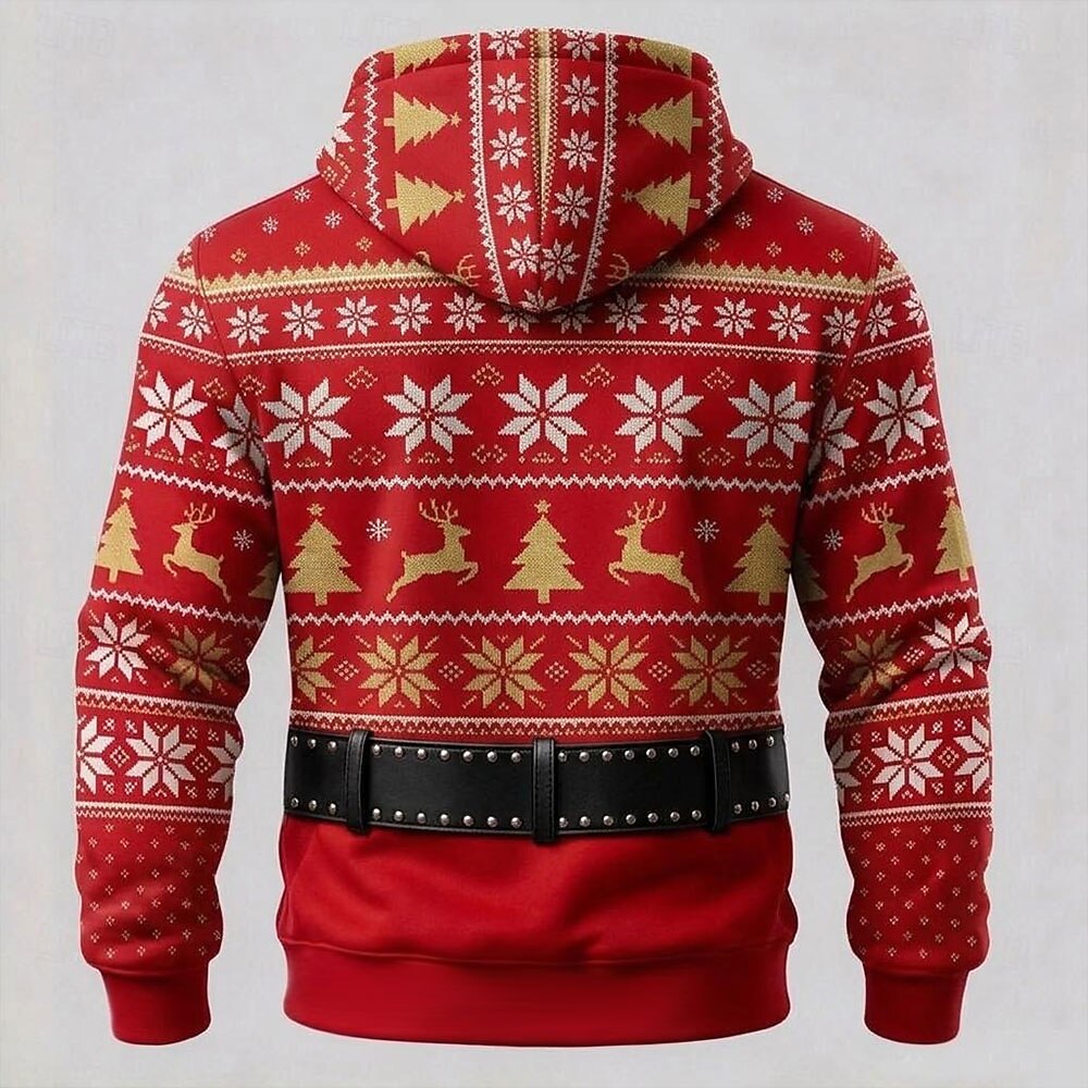 Men's Red Green Festive Graphic Hoodie