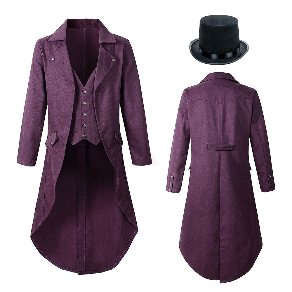 Men's Vintage Halloween Tuxedo Tailcoat Costume Coat & Hat Set