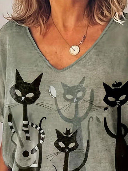 Women's Halloween Black Cat Tee