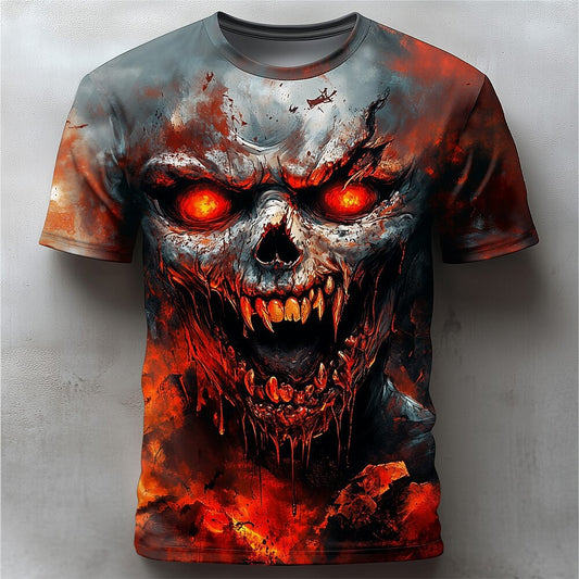 Men's Flaming Skull Horror Graphic Tee