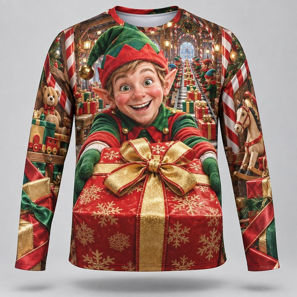 Men's Christmas Scene Festive Long Sleeve Tee