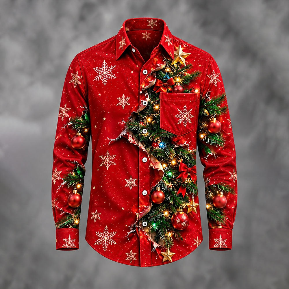 Men's Christmas Tree Pattern Button Up Shirt
