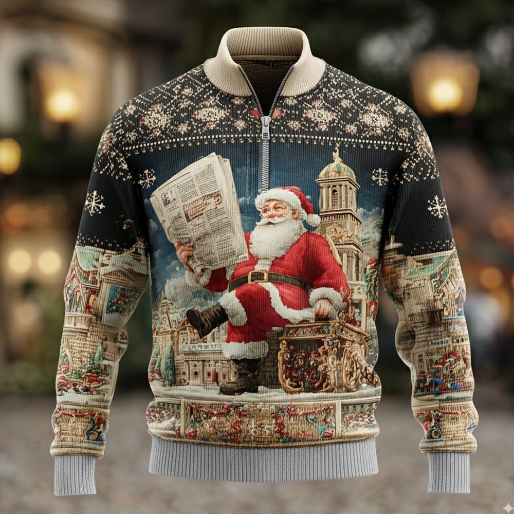 Men's Santa Christmas Quarter Zip Polo